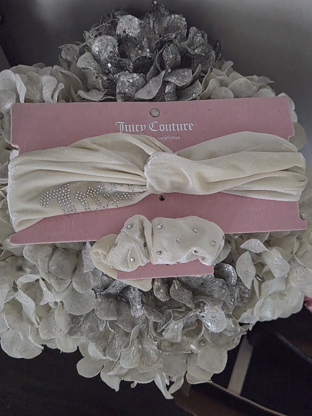 Juicy Couture Cream Crystal-Embellished Headband & Scrunchie Set